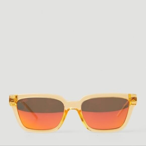 💯 - New  Authentic Gucci Orange Mirror Rectangular Men's Sunglasses GG0975S … - Picture 10 of 17